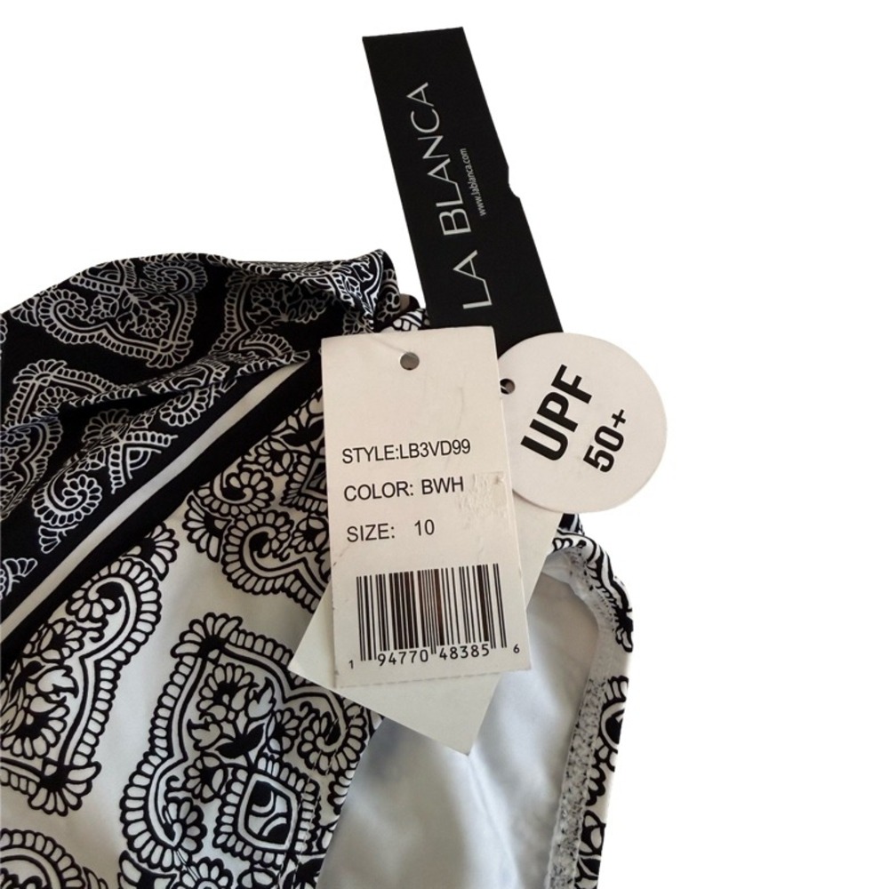 LA BLANCA Black White Medallion High Waist‎ Bikini Swim Bottoms Size 10 UPF 50+ - Picture 6 of 9